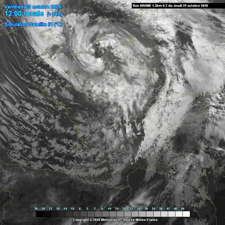 Image satellite envisagée par le modèle AROME