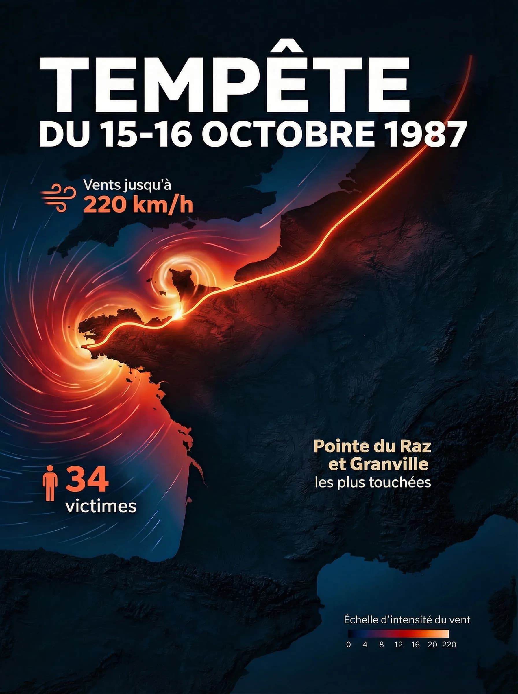 Impact géographique de l'"ouragan" de 1987