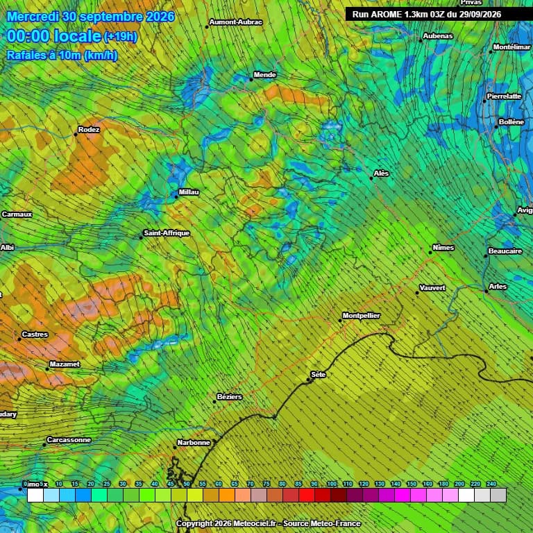 Rafales à 10m / AROME 1,3 km