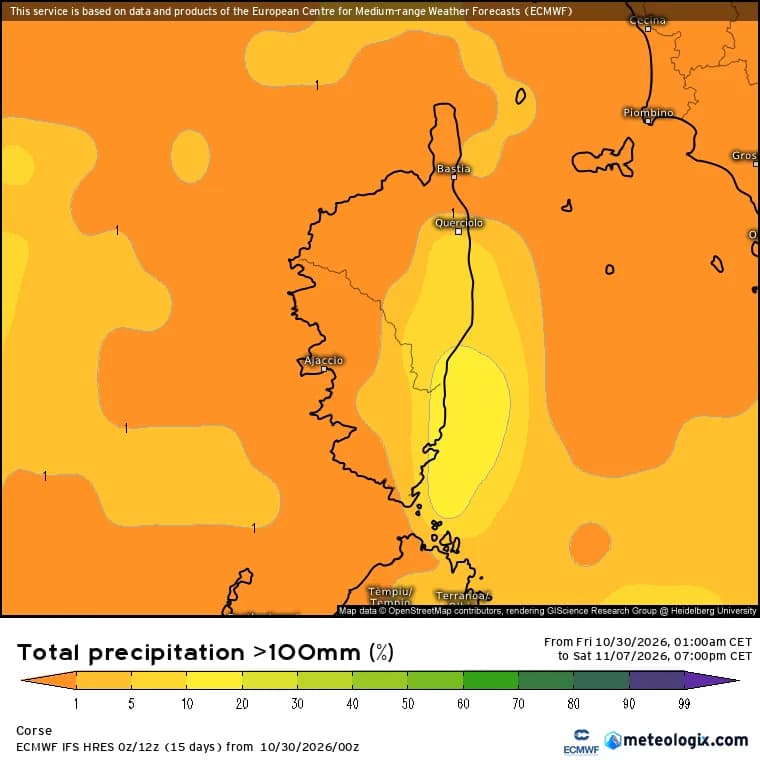 Probabilités de lames d'eau au dessus de 100 mm